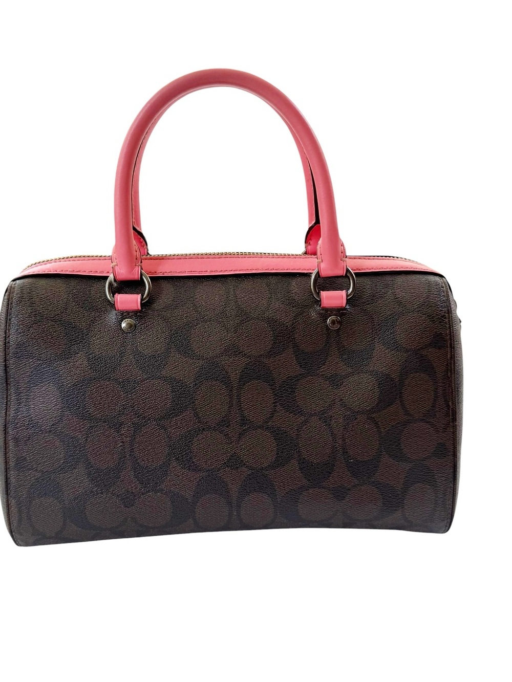 Coach Rowan Satchel Bag Signature Canvas Brown with Pink Trim 83607 - Picture 4 of 16
